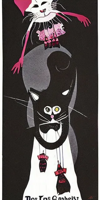 Image similar to Movie poster for a horror film about cats in goth clothes, 1978