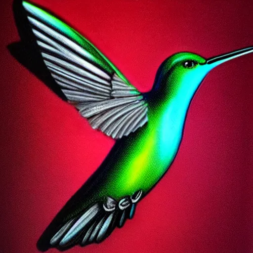 Prompt: realistic!!!! cybernetic!!!!!!!!!!!! hummingbird, studio lighting, dark background