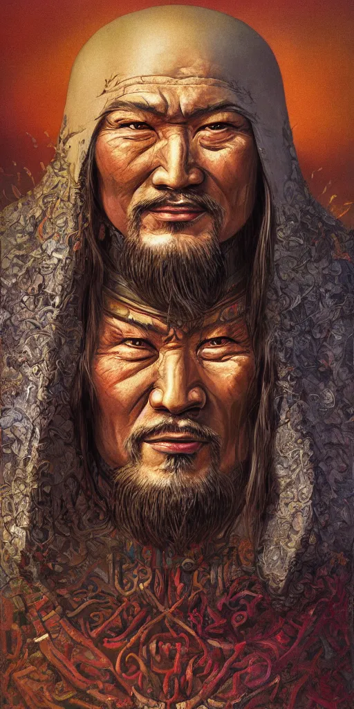 Image similar to highly detailed portrait of genghis khan by roger dean and alena aenami