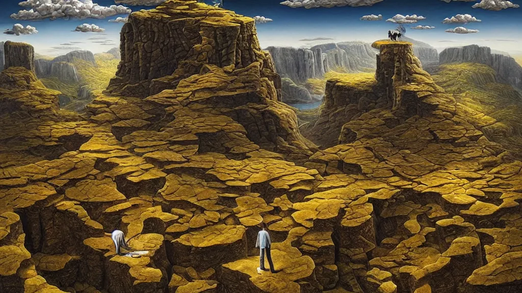 Prompt: surreal yorkshire landscape with anthropomorphic!! terrain!!! in the styles of igor morski, jim warren, and rob gonsalves, intricate, hyperrealistic, volumetric lighting, serene, imaginative