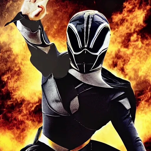 Image similar to hayden christensen as the black power ranger, digital photography, high detail,