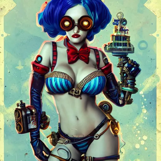 Image similar to underwater lofi bioshock steampunk biopunk portrait of harley quinn in bikini, Pixar style, by Tristan Eaton Stanley Artgerm and Tom Bagshaw.