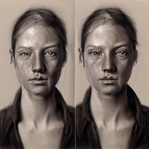 Prompt: a two people's face blending together!!!!!!, photorealistic art style, charcoal drawing by richard mortensen, matte drawing, hyper realism, zbrush, mannerism