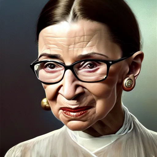 Image similar to a hyper - realistic character concept art portrait of young ruth bader ginsburg, young, depth of field background, artstation, award - winning realistic sci - fi concept art by jim burns and greg rutkowski, beksinski, a realism masterpiece, james gilleard, bruegel, alphonse mucha, and yoshitaka amano.