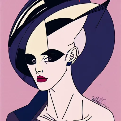 Prompt: a woman with a large hat on her head, cyberpunk art by patrick nagel, featured on pixiv, neo - dada, anime aesthetic, official art, wiccan