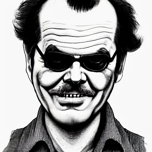 Image similar to a portrait of Jack Nicholson drawn by Robert Crumb