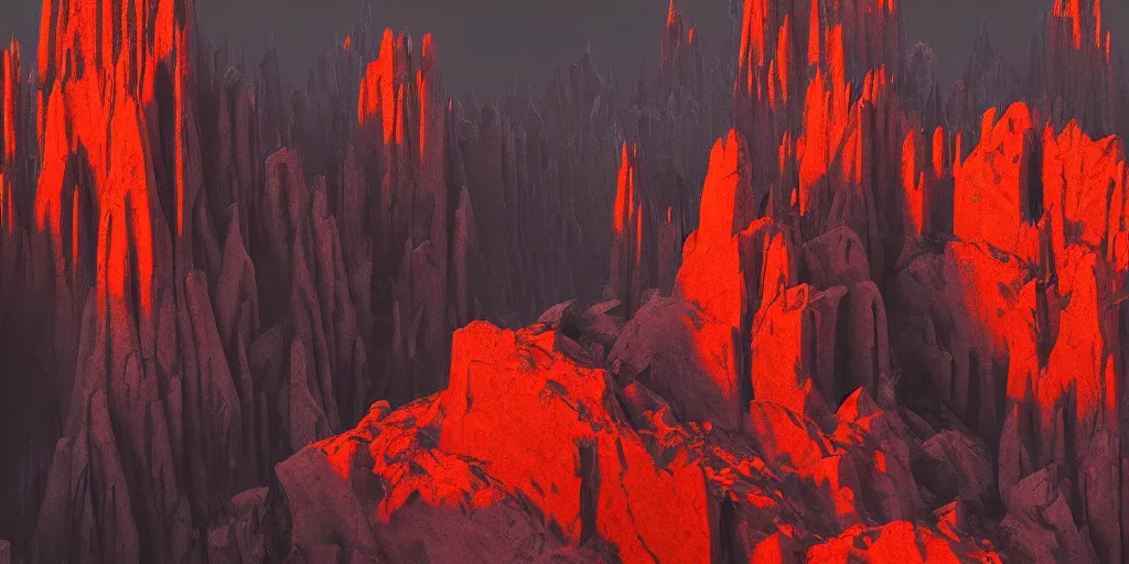 Prompt: dark gothic cathedral, gothic architecture, at the top of a red rock canyon, artstation concept art, beautiful matte painting, aerial view, red and orange and black color palette, chiaroscuro lighting