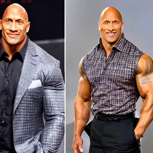 Image similar to Dwayne Johnson with long straight hair, wearing makeup, wearing a skirt, feminine face