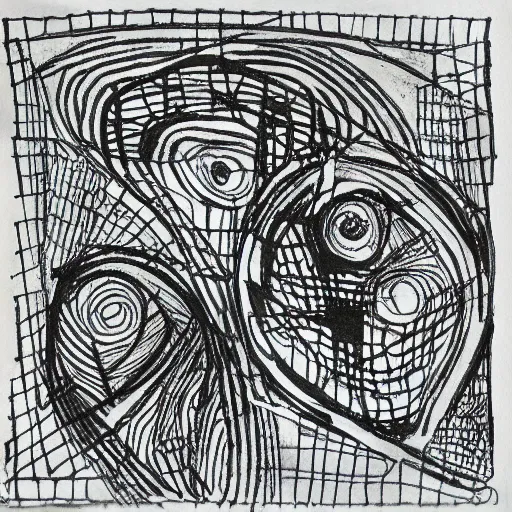 Prompt: minimalictic black and white art brut, ink, pencil