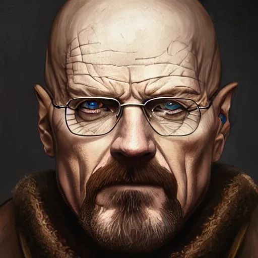 Image similar to Walter White as a Witcher, D&D, fantasy, intricate, elegant, highly detailed, digital painting, artstation, concept art, matte, sharp focus, illustration, hearthstone, art by Artgerm and Greg Rutkowski and Alphonse Mucha