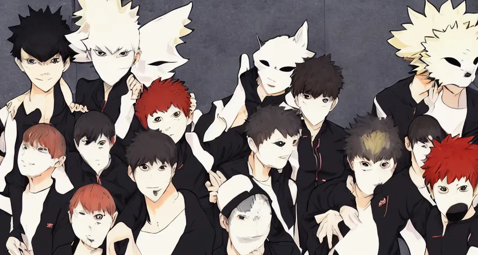 Image similar to Haikyuu wearing mirrors-edge style clothes and a kitsune mask.