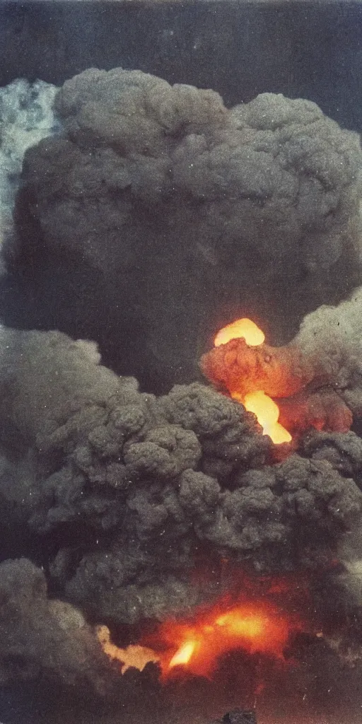 Image similar to a highly detailed and stunning autochrome photograph of the Nagasaki atomic bomb explosion, 8K