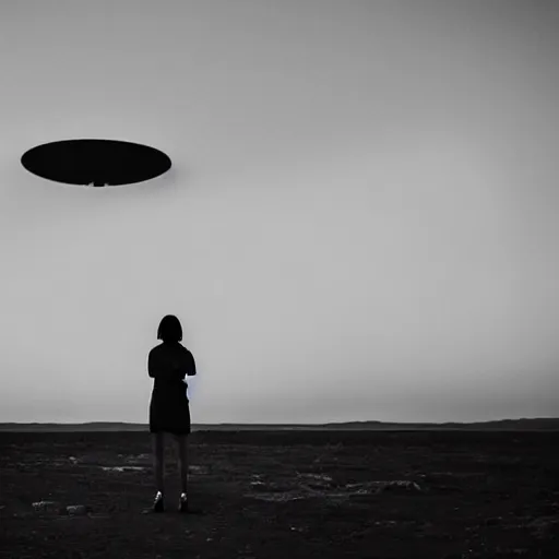 Image similar to silhouette of a woman watching a ufo in a large desolate natural scene. entries in the 2 0 2 0 sony world photography awards.