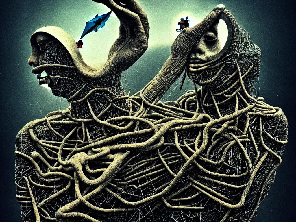 Image similar to highly detailed photo of living is the illusion of dying, trending on deviantart, neo surrealism, sharp focus, 4 k, a lot of little details, octane, masterpiece, art by max ernst