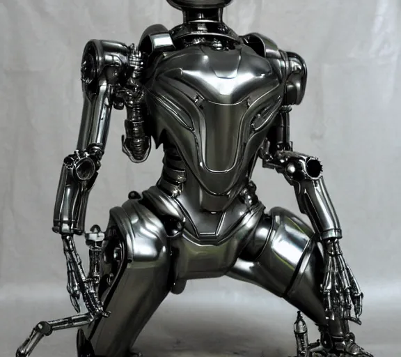 Image similar to h. r. giger esque full front view of a friendly happy emerald ultron from age of ultron fresh of the production line washed clean shiny _ clockwork steampunk, t - 8 0 0, robocop, robot hands