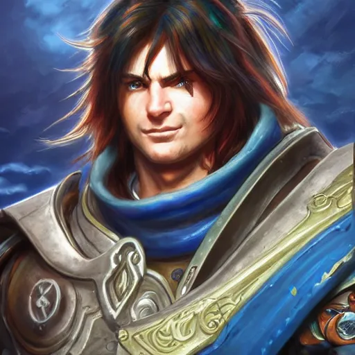 Image similar to varian wrynn listening to phonk music, dmitry prozorov style, artstation, extremely detailed, 8 k, high quality, beatufil painting