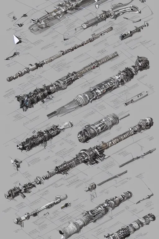 Image similar to exploded view!! aesthetically pleasant technical drawing of an open - source nuclear weapon machinery, hyperdetailed, complex, intricate, isometric, 4 k, trending on artstation