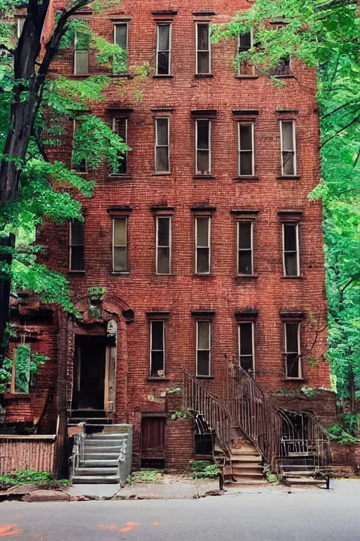 Image similar to (((((a ramshackle manhattan brick brownstone deep in the forest))))) by Lynn Chen!!!!!!!!!!!!!!!!!!!!!!!!!!!
