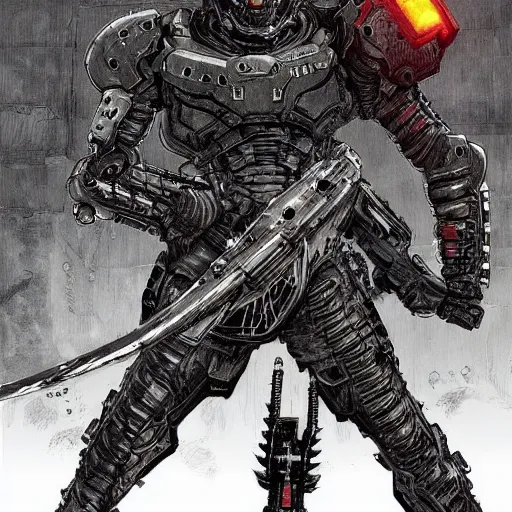 Image similar to doom slayer, tsutomu nihei art