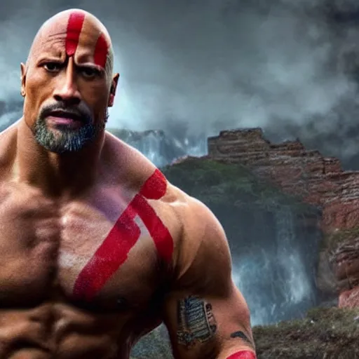 Image similar to dwayne johnson as kratos 4 k detailed