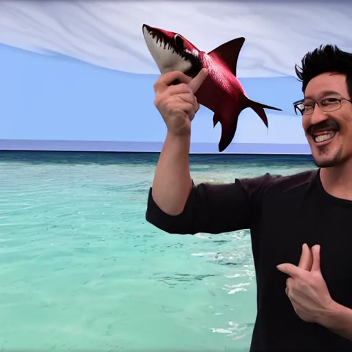 Prompt: markiplier with shark fins