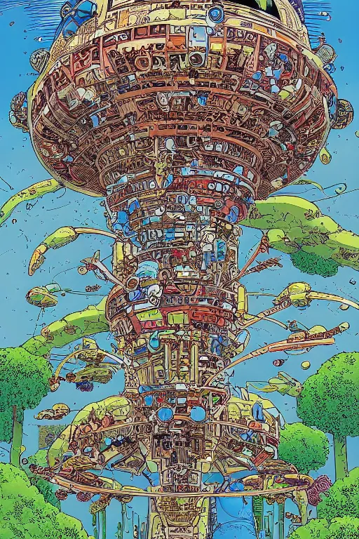 Prompt: exotic garden spaceship in space in the style of geof darrow, geof darrow art,