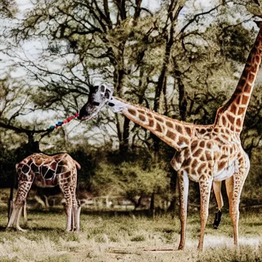 Image similar to a Giraffe-Pug Hybrid, A Giraffe that looks like a pug, huge tusks, afternoon hangout, good times photograph, candid