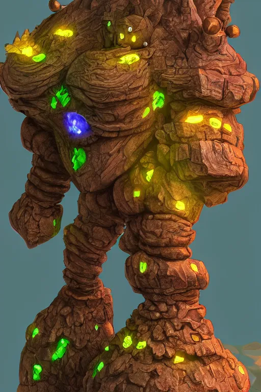 Image similar to zelda fantasy art giant golem troll wood rock greeble gemstone, global illumination ray tracing hdr fanart arstation by sung choi and eric pfeiffer and gabriel garza and casper konefal