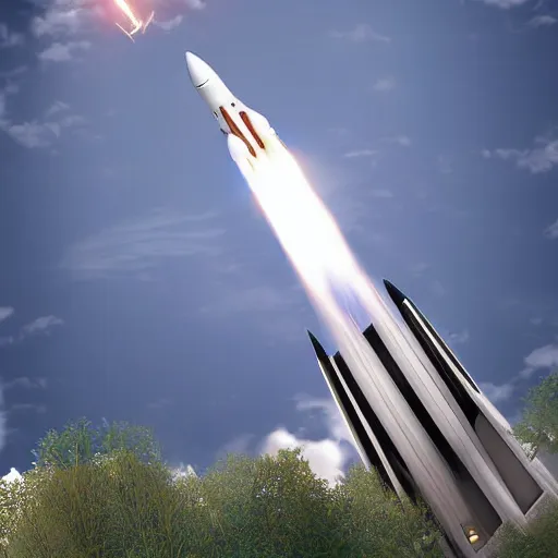 Image similar to a rocket landing on top of the building. high quality. digital art.