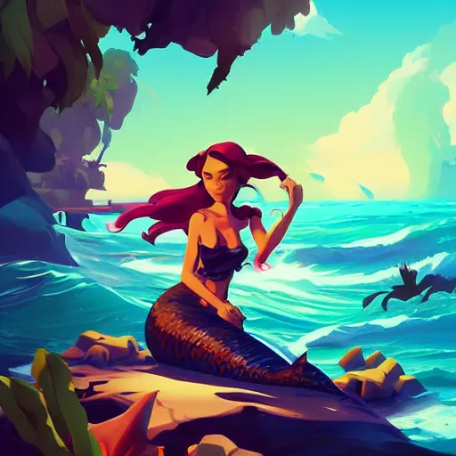 Image similar to painting mermaid treasure on sea of thieves game avatar hero smooth face median photoshop filter cutout vector, behance hd by jesper ejsing, by rhads, makoto shinkai and lois van baarle, ilya kuvshinov, rossdraws global illumination