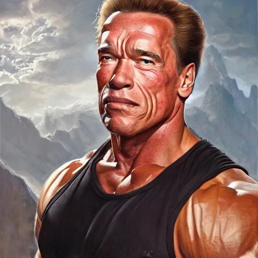 Prompt: Arnold Schwarzenegger portrait art by Donato Giancola and Bayard Wu and artgerm, digital art, trending on artstation, 4k