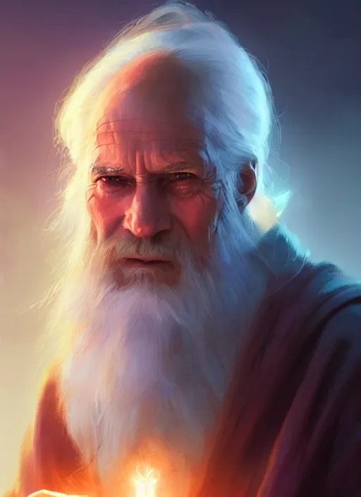 Image similar to old man with light beard, long hair, jedi, modern, colourful!! highly detailed, digital painting, artstation, concept art, sharp focus, illustration, by greg rutkowski