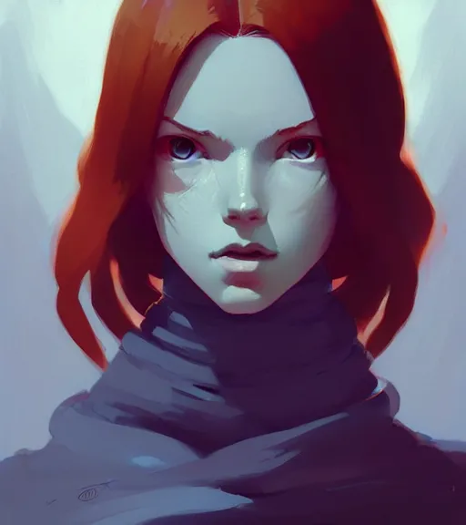 Image similar to portrait of a female mage, red hair, by atey ghailan, by greg rutkowski, by greg tocchini, by james gilleard, by joe fenton, by kaethe butcher, dynamic lighting, gradient light blue, brown, blonde cream and white color scheme, grunge aesthetic