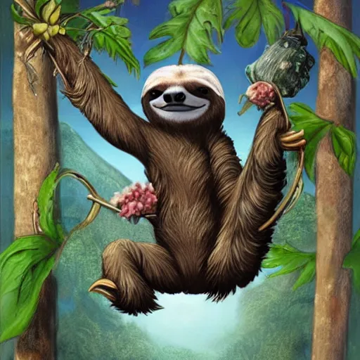 Prompt: a fantasy artwork of a sloth shopping for groceries