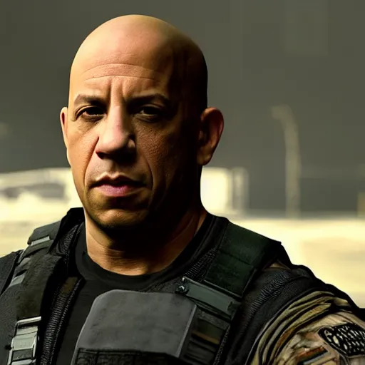 Prompt: vin diesel, in tarkov, screenshot