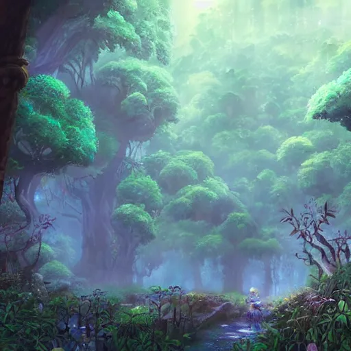 Image similar to beautiful ancient magical overgrown secret place, mysetrious etherial mesmerizing atmosphere, beautiful midnight lighting, extremely intricate, hyper detailed, hd, masterpiece, legend of zelda, studio ghibli