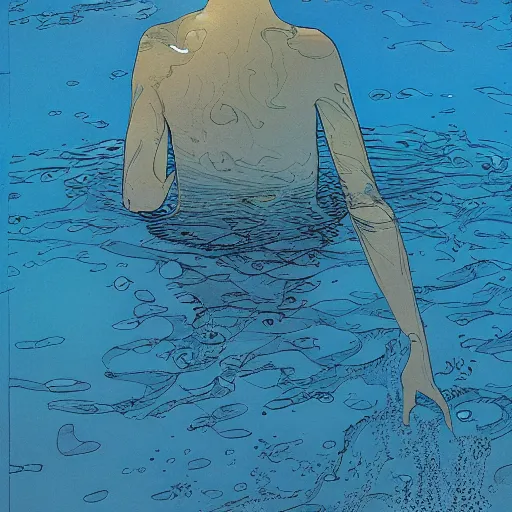 Image similar to swimming in thoughts, by moebius, award - winning art