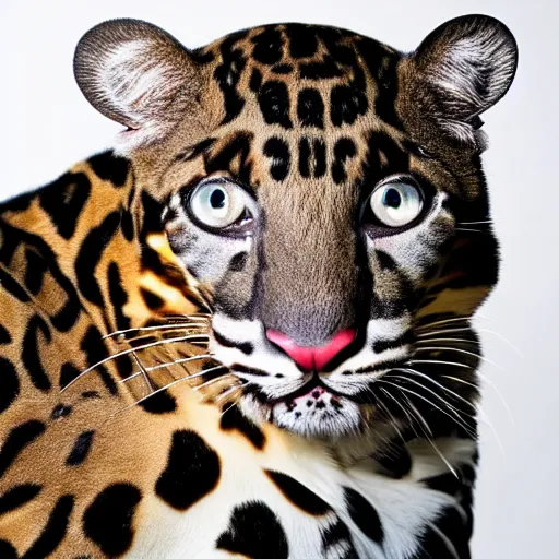 Image similar to a clouded - leopard wearing a flat - top - hat, national geographic, highly detailed