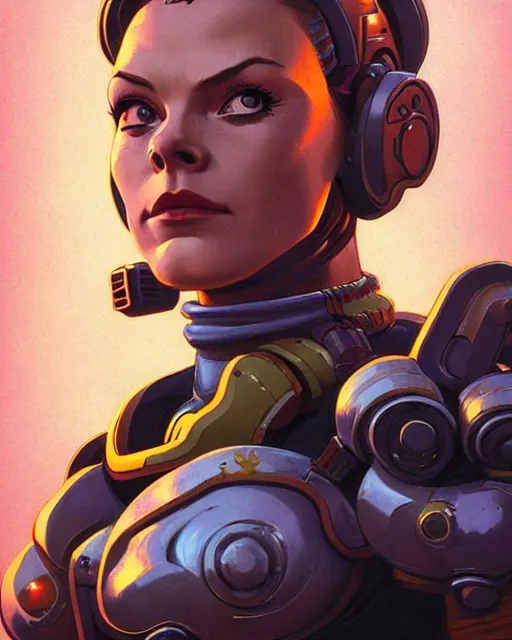 Image similar to brigitte from overwatch, character portrait, portrait, close up, concept art, intricate details, highly detailed, vintage sci - fi poster, retro future, in the style of chris foss, rodger dean, moebius, michael whelan, and gustave dore