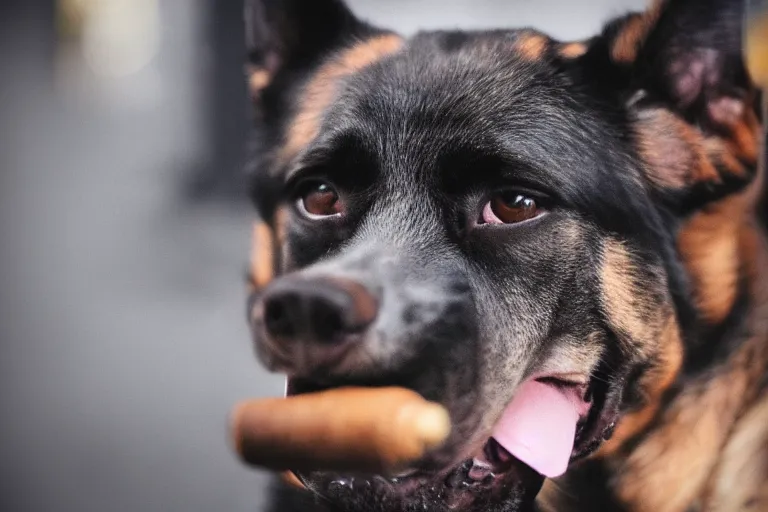 Image similar to ultra realistic photo of a dog smoking a cigar, photorealistic, 8 k, hd