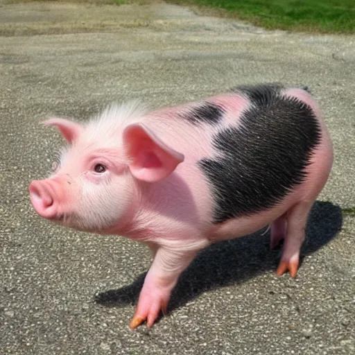 Prompt: beautiful miniature pig wearing a sunhat, piglet, piggy, baby animal, cute, adorable, summer