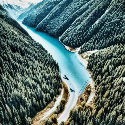 Image similar to majestic landscape, mountains and lakes, realistic, intricate, highly detailed, atmospheric, tilt shift, aerial photo, drone, 8 k