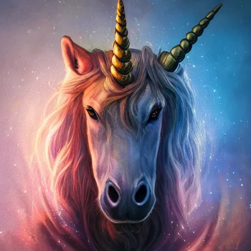 Image similar to majestic gracious unicorn portrait, magic forest, atmospheric lighting, painted, menacing, intricate, volumetric lighting, beautiful, rich deep colours masterpiece, golden hour, sharp focus, ultra detailed, by leesha hannigan, ross tran, thierry doizon, kai carpenter, ignacio fernandez rios