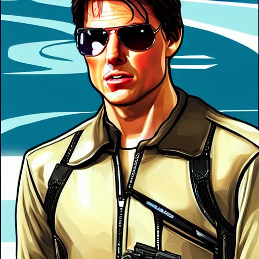 Prompt: tom Cruise in a grand theft auto loading screen art style