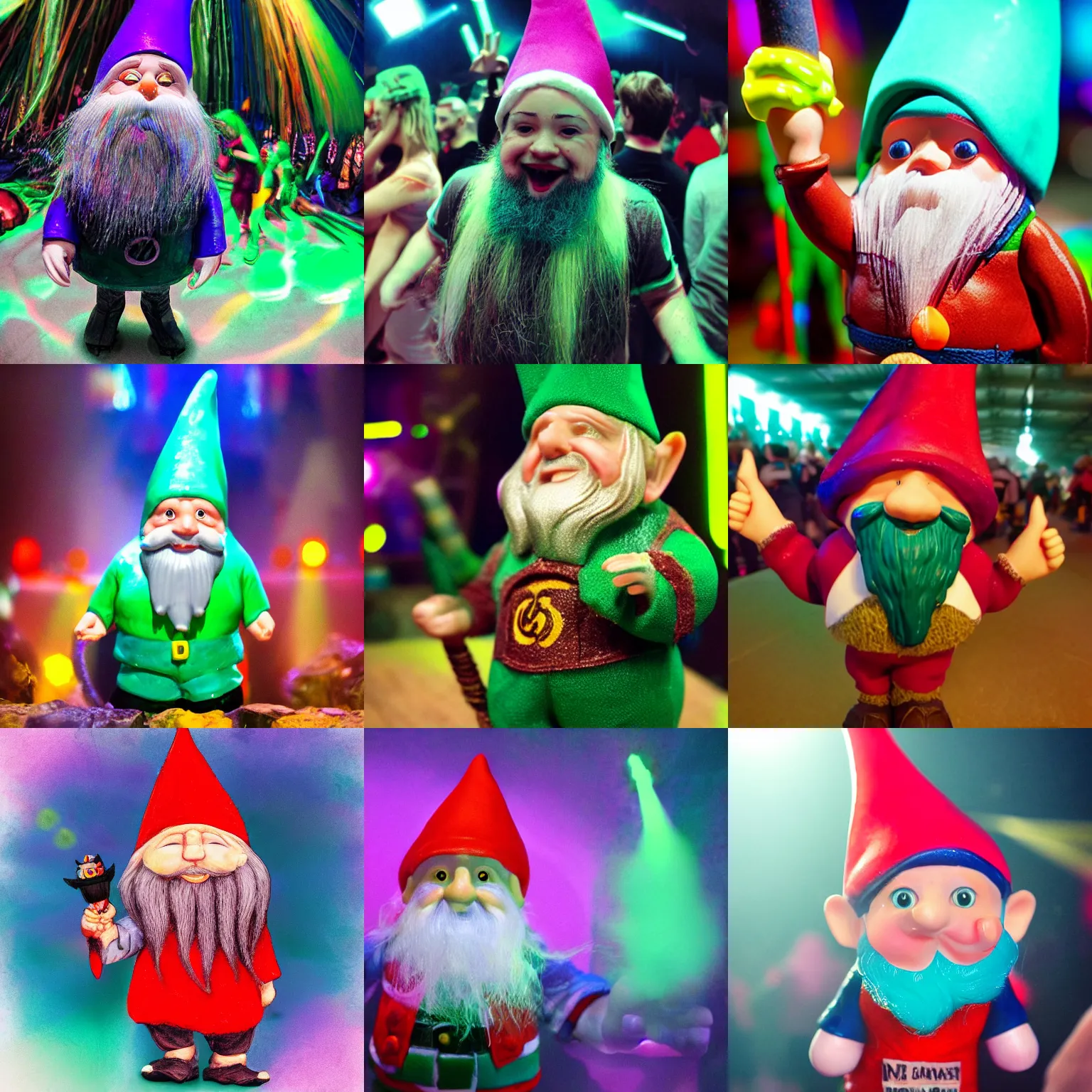 Prompt: gnome in a rave