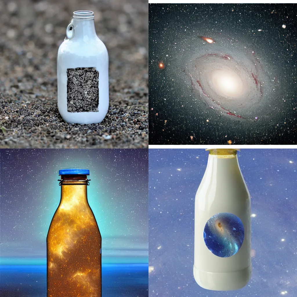 Prompt: Andromeda Galaxy in a milk bottle