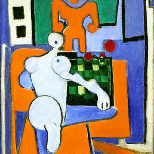 Image similar to An oil painting by Matisse of a humanoid robot playing chess