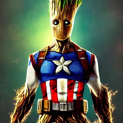 Image similar to groot as captain america