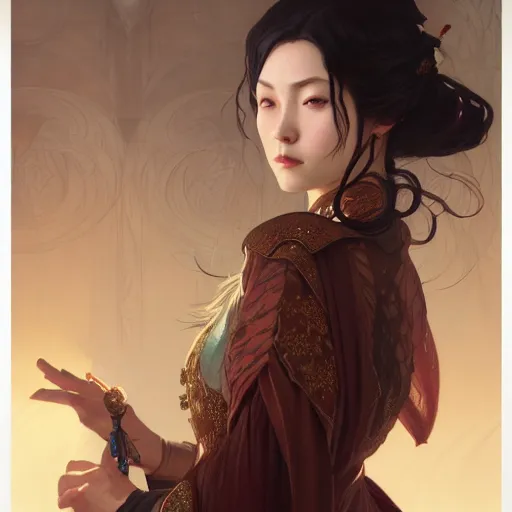 Image similar to Kaguya Ōtsutsuki, D&D, fantasy, intricate, elegant, highly detailed, digital painting, artstation, concept art, matte, sharp focus, illustration, art by Artgerm and Greg Rutkowski and Alphonse Mucha