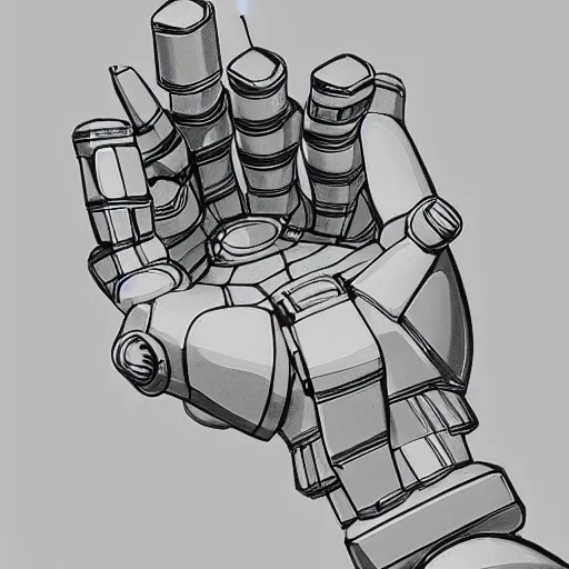 Image similar to robotic hand holding a pencil, artstation, digital art, top view